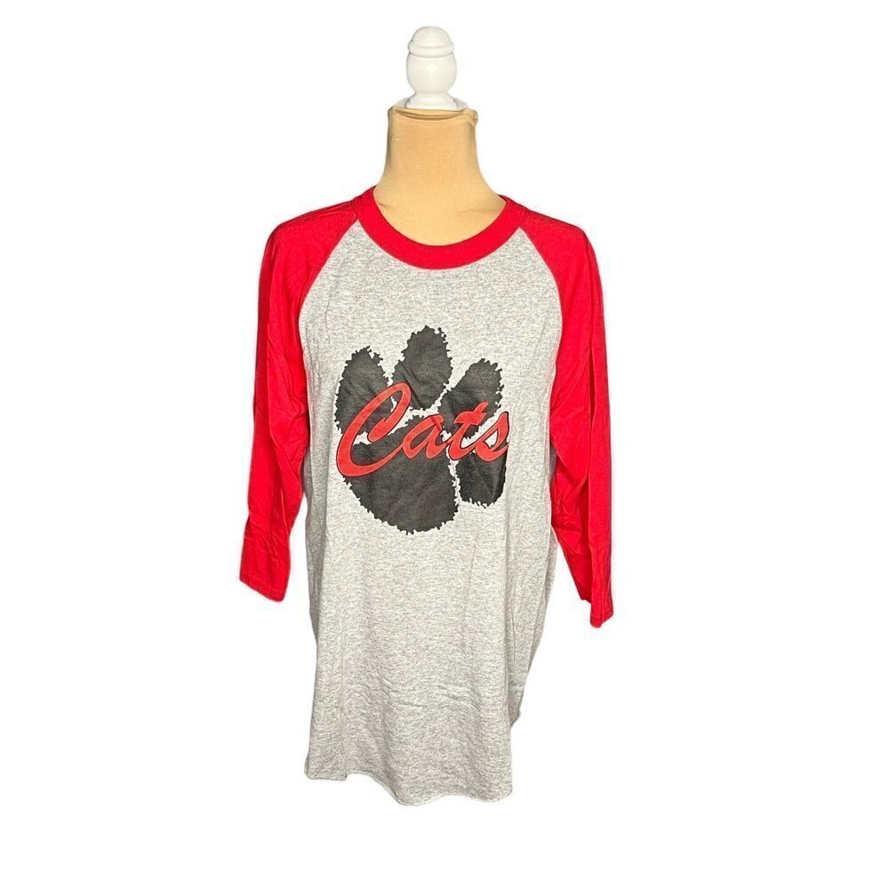 Augusta Sportswear Men's Raglan Graphic T-Shirt "Cats" Red Grey Size L Large